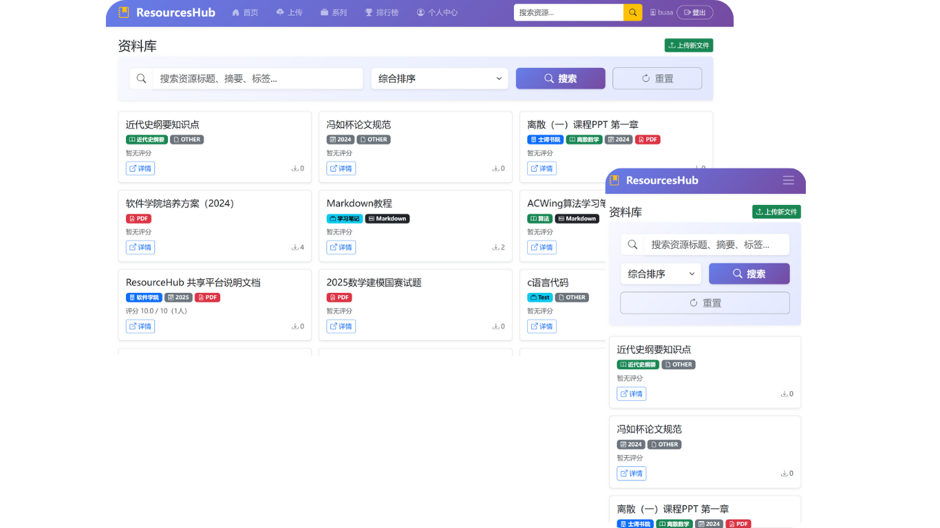 图 1 ResourcesHub首页演示图